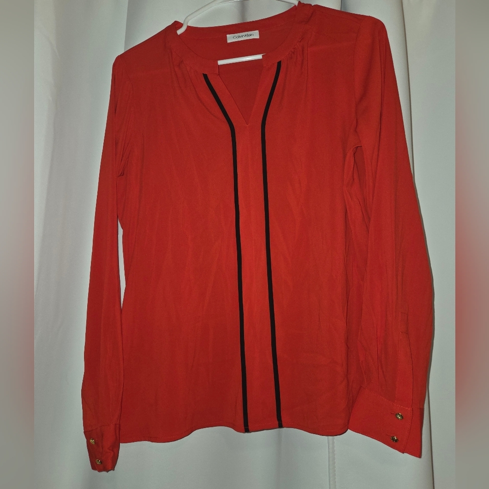 Calvin Klein Red Blouse with Black Accents